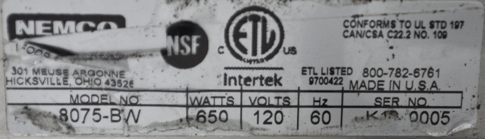 Nemco 8075W-BW - Item 276122