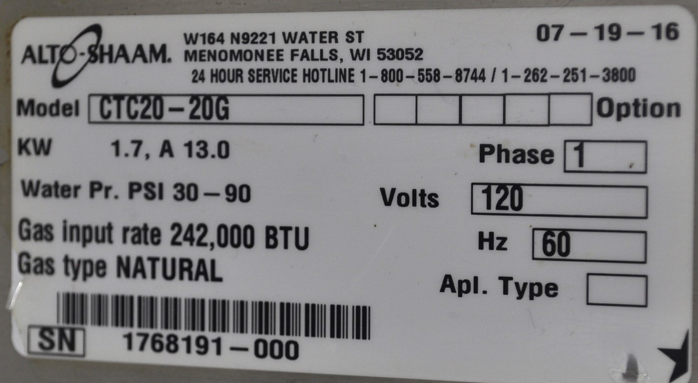 Alto-Shaam CTC20 20G - Item 277428