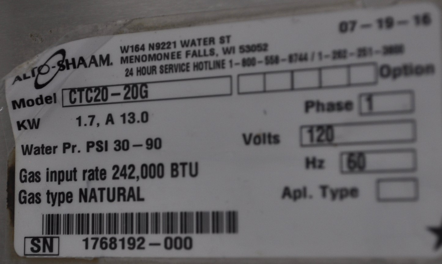 Alto-Shaam CTC20 20G - Item 277429