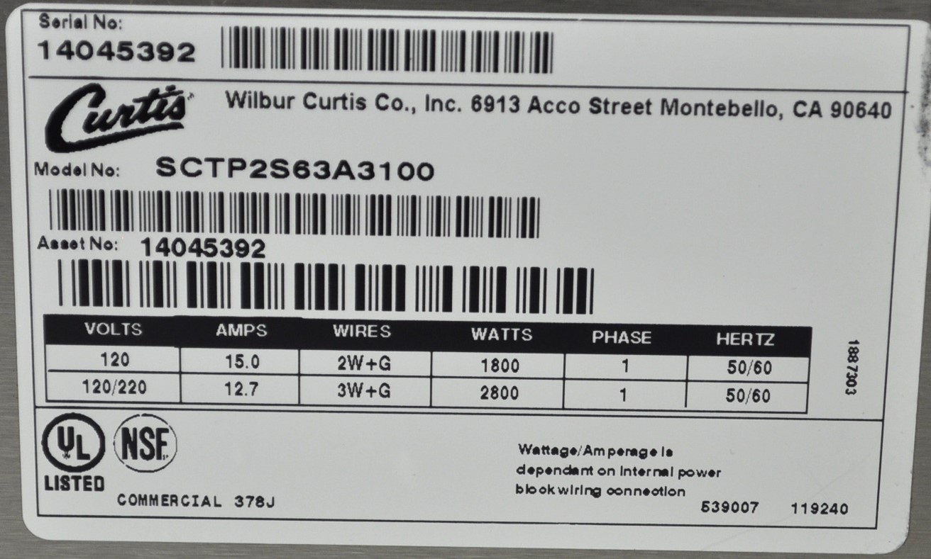 Curtis SCTP2S63A3100 - Item 278187