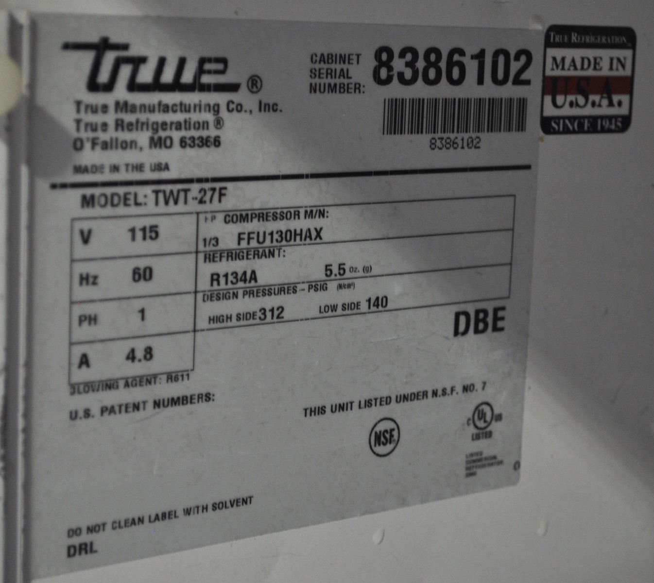 True TWT-27F-HC - Item 278230