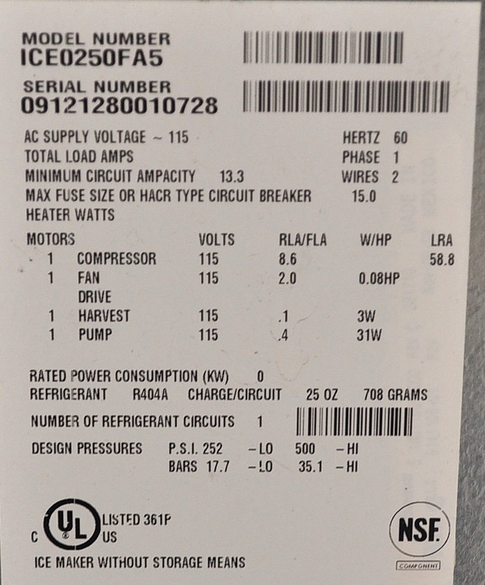 Ice-O-Matic ICE0250FA5 - Item 280309