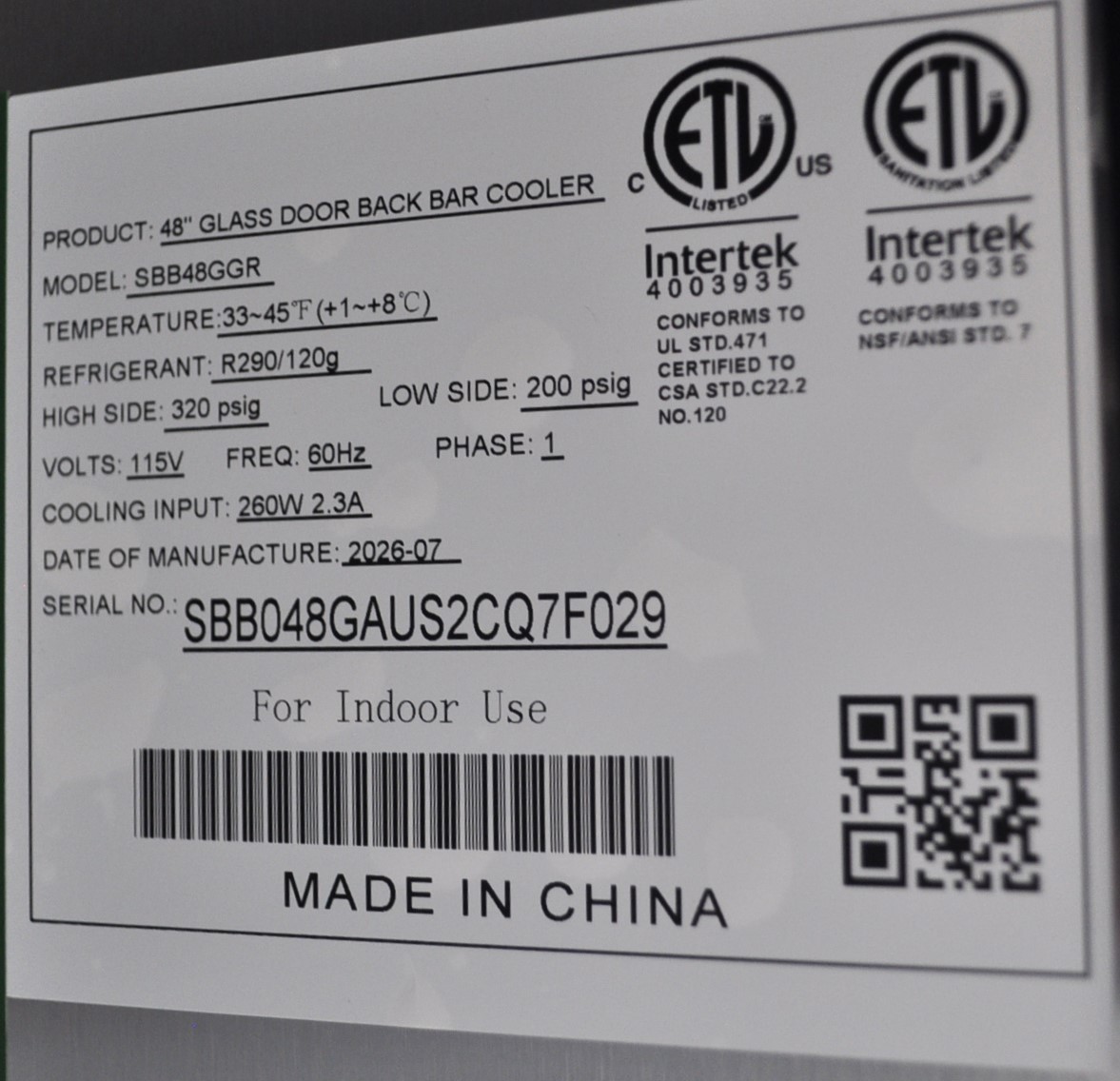 Atosa SBB48GGR - Item 280369