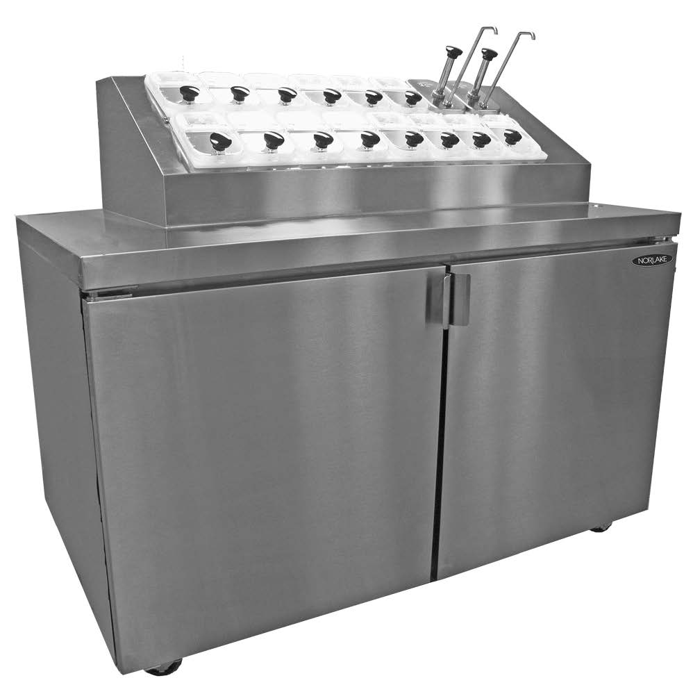 NorLake 54in Ice Cream Topping Cooler 16 Topping Syrup Rail