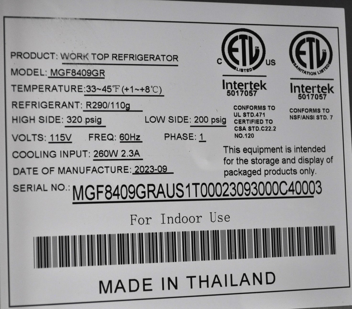 Atosa MGF8409GR - Item 254135