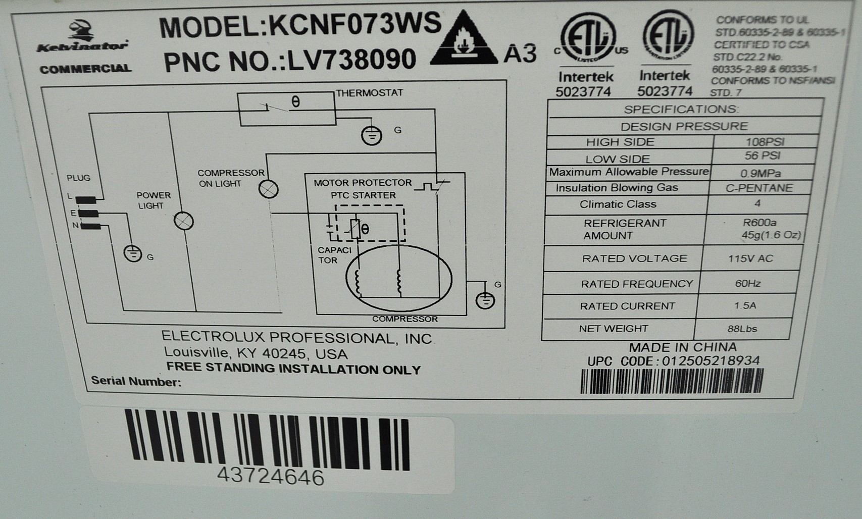 Kelvinator KCNF073WS - Item 261414