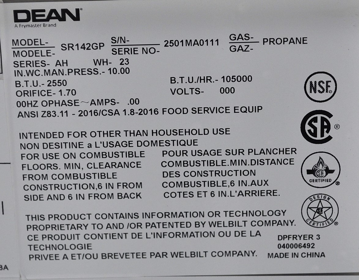 Frymaster SR142G-LP - Item 268483