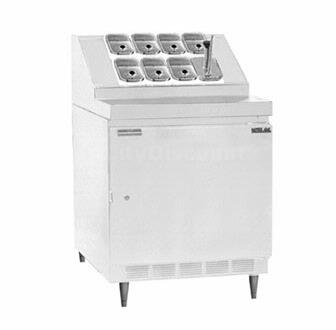 ice cream topping cabinet with refrigerated rail and freezer base