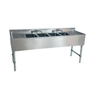 BK Resources 72"W Four Compartment Stainless Steel Underbar Sink - UB4-21-472TS