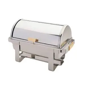 Thunder Group 8 Qt Stainless Steel Roll Top Chafer w/ Gold Accent Handles - SLRCF0171G