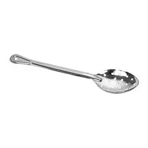 Thunder Group 15" Stainless Steel Perforated Flat Handle Basting Spoon - SLSBA313