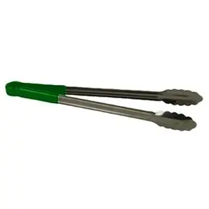10"L Stainless Steel Green Handle Utility Tongs