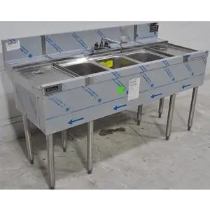 Perlick 60" Stainless Deep 3 Compartment Bar Sink Unit w Drainboards - TSD53C