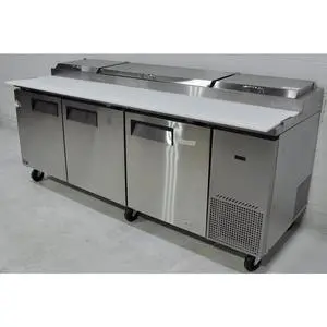 Used Turbo Air 93in Super Deluxe 3 Door Pizza Sandwich Prep Cooler - TPR-93SD-N