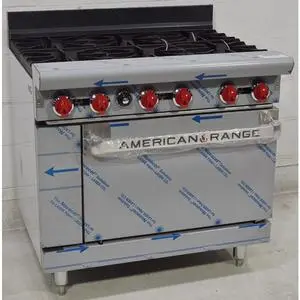 American Range 6 Burner Restaurant Range with Standard Oven, Stub Back - AR-6