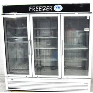 Used Turbo Air White78" Super Deluxe Three Glass Door Merchandising Freezer - TGF-72SDW-N