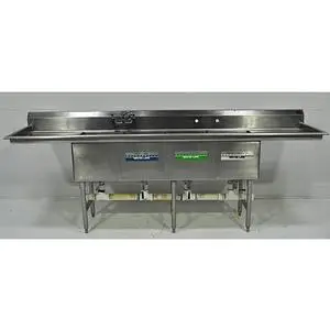 Used Stainless Steel 4 Comp Commercial Sink w/ 2 Drainboards