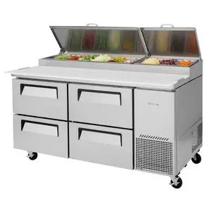 Turbo Air 67in Commercial Pizza Prep Table 9 Pans 4 Cooler Drawers - TPR-67SD-D4-N