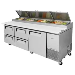 Turbo Air 93in Commercial Pizza Prep Table 12 Pans 4 Cooler Drawers - TPR-93SD-D4-N