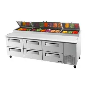 Turbo Air 93in Commercial Pizza Prep Table 12 Pans w/ 6 Cooler Drawers - TPR-93SD-D6-N