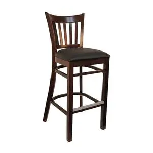 H&D Commercial Seating Slat Back Wood Bar Stool w/ Black Vinyl Seat & Finish Option - 8642B