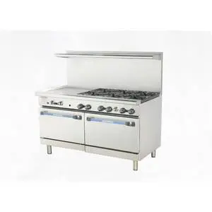 Radiance 60" Restaurant Gas Range 2 Std Ovens 6 Burners & 24" Griddle - TARG-6B24G/TARG-24G6B