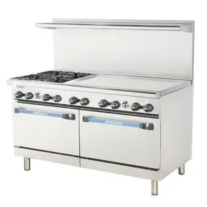 Radiance 60" Restaurant Gas Range 2 Std Ovens 4 Burners & 36" Griddle - TARG-4B36G/TARG-36G4B