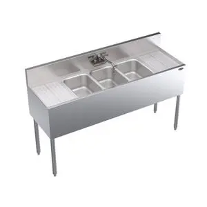 Krowne Metal Stainless 3 Compartment Bar Sink w/ Two 12" Drainboards 19"D - KR19-53C