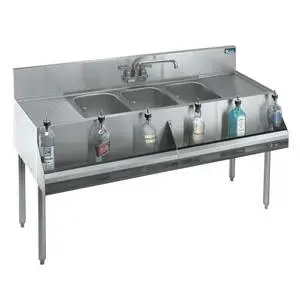 Krowne Metal 3 Compartment Bar Sink 19"D w/ Two 18" Drainboards Stainless - KR19-63C