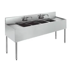 Krowne Metal 4 Compartment Stainless Bar Sink 19"D w/ Two 12" Drainboards - KR19-64C