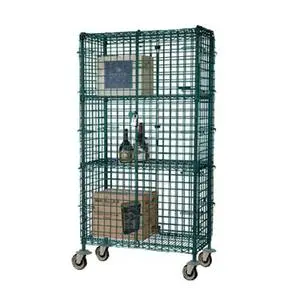 24"x60"x63" Three-Shelf Green Epoxy Mobile Security Cage