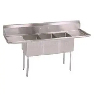 John Boos 3 Compartment Sink 16" x 20" x 12" Bowls Two 18" Drainboards - E3S8-1620-12T18-X