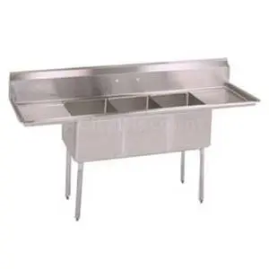 John Boos 3 Compartment Sink 24" x 24" x 14" Bowls Two 24" Drainboards - E3S8-24-14T24