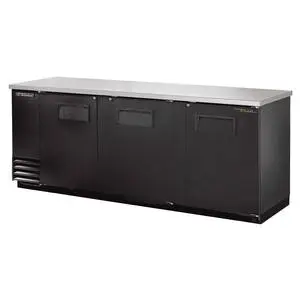 True 90" Wide Thee Section Back Bar Cooler w/ Black Finish - TBB-4-HC