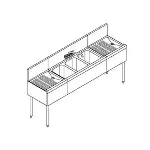 72" Stainless Underbar 3 Compartment Sink Unit w Drainboards