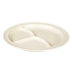 Thunder Group NS703T 1 Dz Nustone Tan 10-1/4" Melamine 3 Compartment Plate NSF