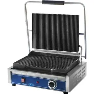 14" x 10" Panini Grill With Grooved Plates - Stainless Steel