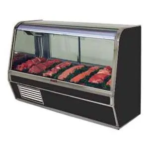 98" Curved Glass Refrigerated Red Meat Display Case Black