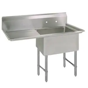 BK Resources One 18"x18"x12" Compartment Sink S/s Leg 18" Left Drainboard - BKS-1-18-12-18LS