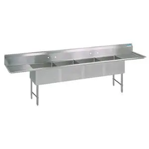 BK Resources (4) Compartment Sink S/s Leg 18" Left & Right Drainboard - BKS-4-1620-14-18TS