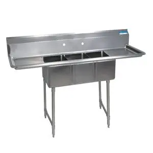 BK Resources 3 Compartment Sink 14"x16"x12" with S/s Legs Drainboard L&R - BKS-3-1416-12-12TS