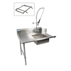 BK Resources 36" Soiled Dishtable Left w/ Pre-Rinse Faucet & Rack Guide - BKSDT-36-L-SS-P2-G