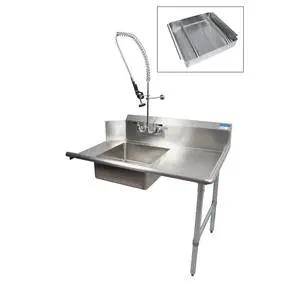 BK Resources 36" Soiled Dishtable Right w/ Pre-Rinse Faucet & Basket - BKSDT-36-R-SS-P3-G