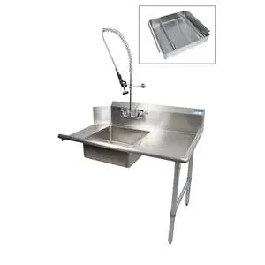 BK Resources 48" Soiled Dishtable Right w/ Pre-Rinse Faucet & Basket - BKSDT-48-R-SS-P3-G