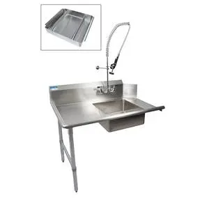 BK Resources 36" Soiled Dishtable Left w/ Pre-Rinse Faucet & Basket - BKSDT-36-L-SS-P3-G