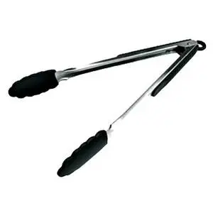 Update International 9in Locking Tongs with Black Silicone Tip and Grip - STS-9HD