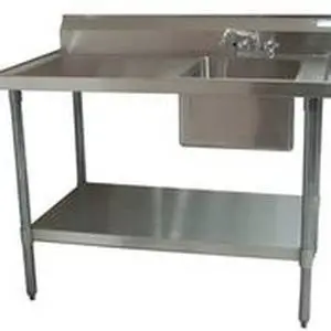 BK Resources 60"Wx30"D Stainless Steel Prep Table w/ Right Side Sink - BKMPT-3060G-R-P-G