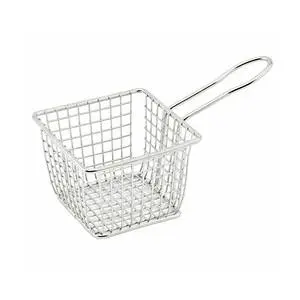 Winco 4" x 4" x 3" Square Stainless Steel Fry Basket - FBM-443S