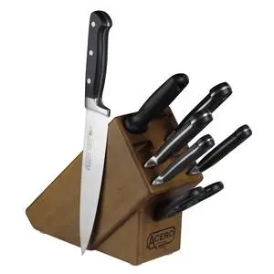 Winco Acero 8 Piece Forged Cutlery Set with Knife Block - KFP-BLKA