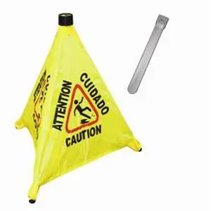 Thunder Group 19-1/2" Triangular Yellow Pop-Up Safety Cone w/ Storage Tube - PLFCS330